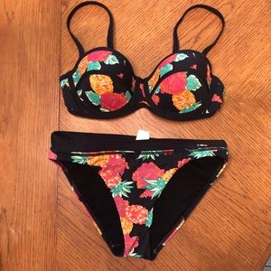 Black floral sunseeker push-up bustier bikini S M